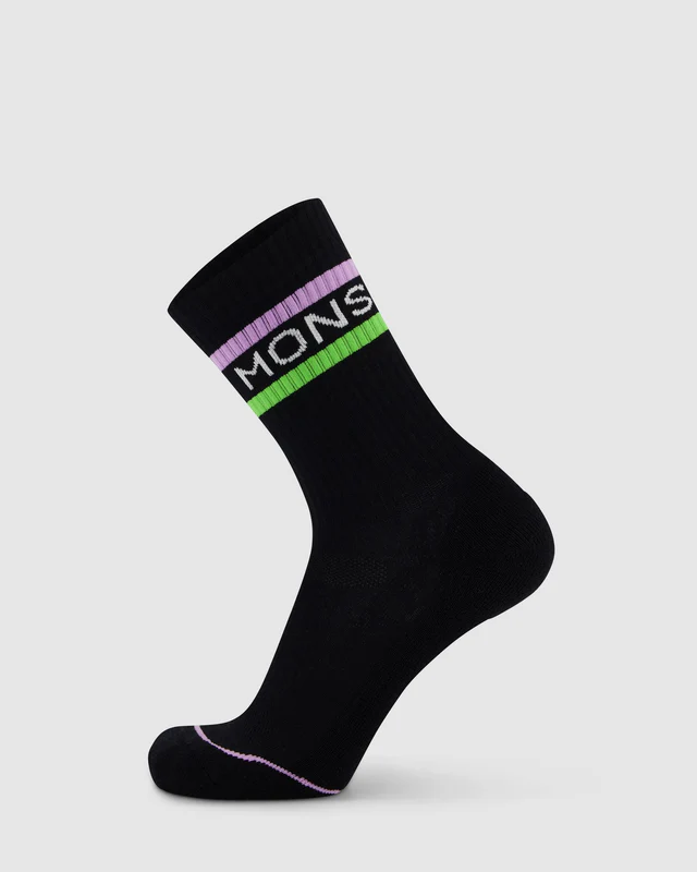 Mons Royale Signature Merino Crew Sock, Black / Lime / Pastel Purple, Grösse M