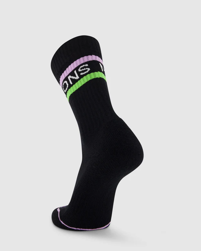 Mons Royale Signature Merino Crew Sock, Black / Lime / Pastel Purple, Grösse M