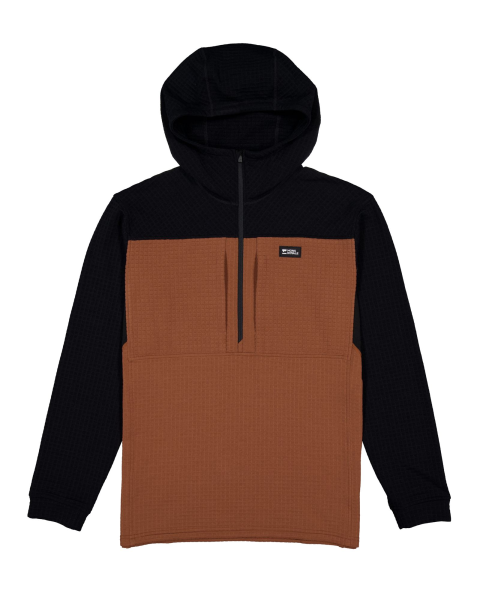Mons Royale Offgrid Merino Fleece 1/2 Zip Long Sleeve, Dark Clay / Black