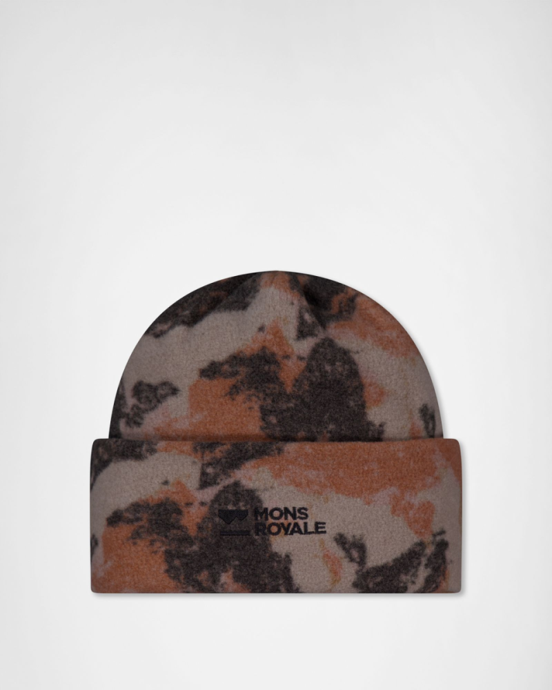 Mons Royale Pileup Wool Fleece Beanie, Mtn Camo Orange, Grösse OS