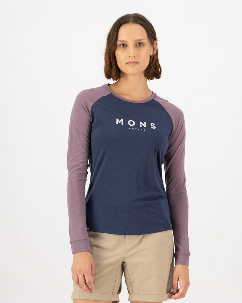 Mons Royale Icon Merino Raglan Long Sleeve, Midnight / Mauve, Grösse L
