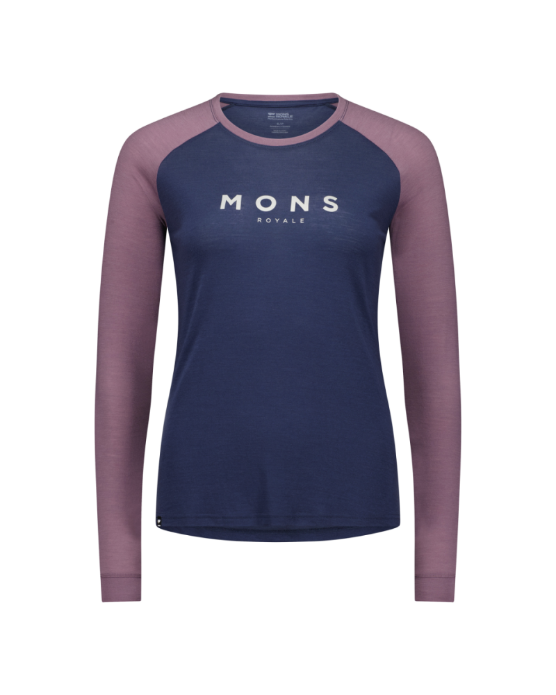 Mons Royale Icon Merino Raglan Long Sleeve, Midnight / Mauve, Grösse L