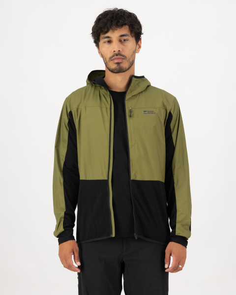 Mons Royale diversion merino wind jacket, fern / black