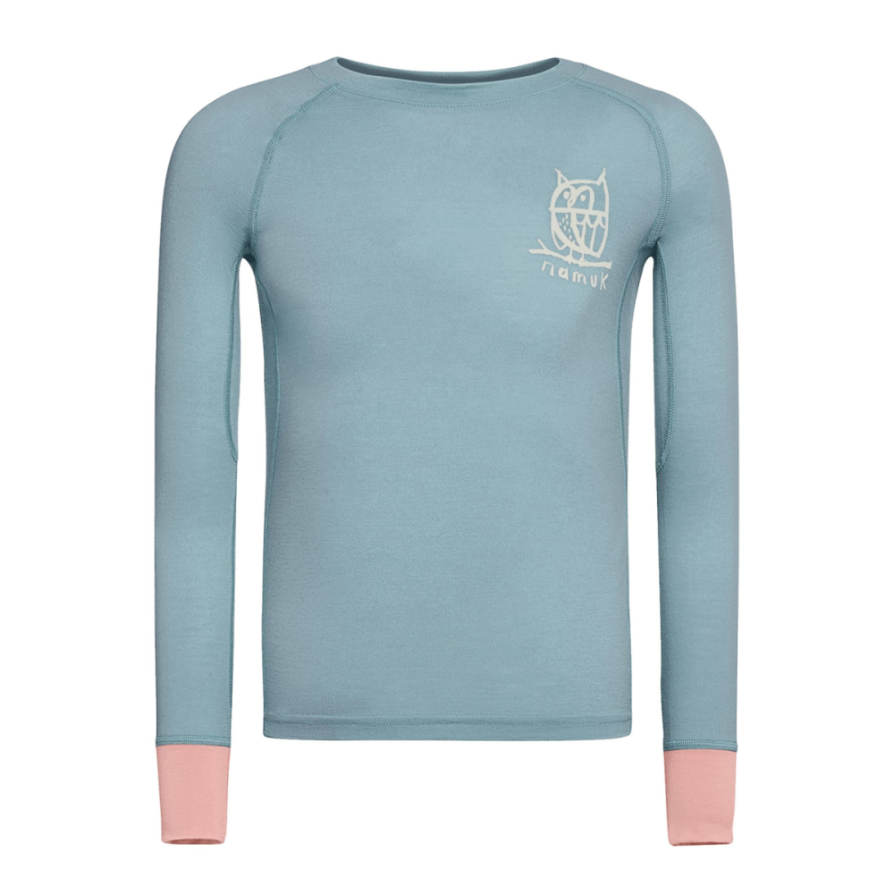 Namuk Uil Merino Longsleeve "Elo", Ice blue / Sunset rose, 116/122